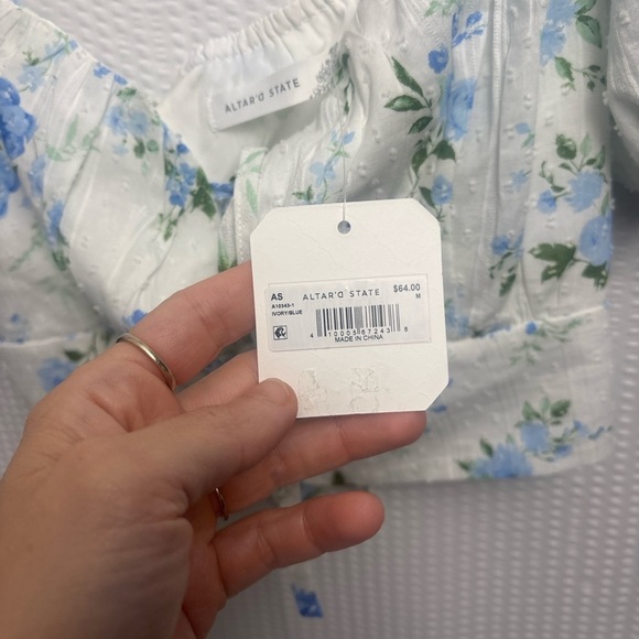 Altar'd State Blue Floral Puff Sleeve Blouse - Picture 3 of 4